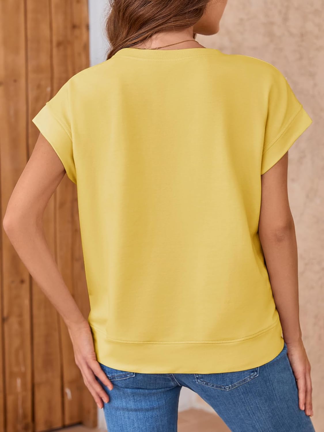 Tankaneo Womens Oversized Short Cap Sleeve T-Shirts Crew Neck Side Slit Tops Summer Casual Loose Fit Tees Tunic Shirts - Image 5