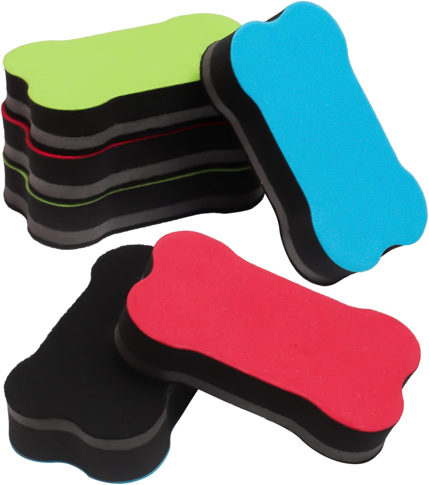 Svalor 6 PCS Magnetic Whiteboard Eraser, Whiteboard Erasers, Colorful Dry Wipe Eraser with Thick Felt Pad and Bone Shape for Cleaning Drywipe Boards, Suitable for Office School Home(Random Color)