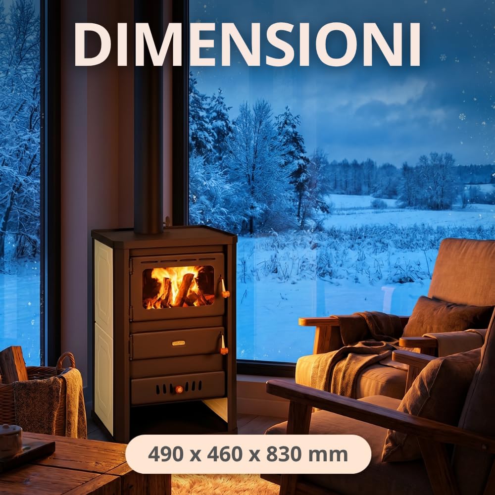 Stufa a legna Prity S2 W10 con rivestimento ad acqua, 10 kW, riscaldamento centralizzato, certificato CE, bruciatore a legna migliorato, conforme alla norma EN
