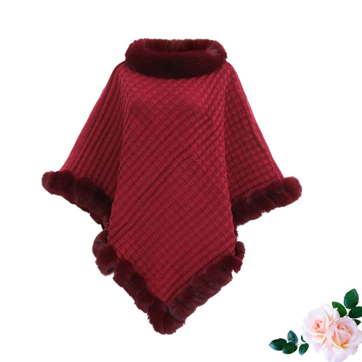 Pulls Chauds en Fourrure à Cinq Points pour Femme, Automne-Hiver, Poncho châle uni