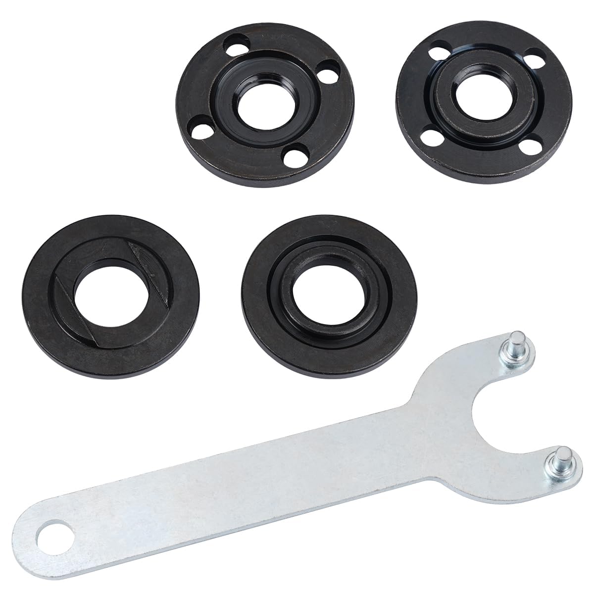 Set of 4 Replacement Parts for Angle Grinder Accessories with 125 mm Flex Key and Flanges Wrench, Angle Grinder Flange Nut Set Inner Outer Flange Flange Disc Holder, Arbor Adapter for Angle Grinder