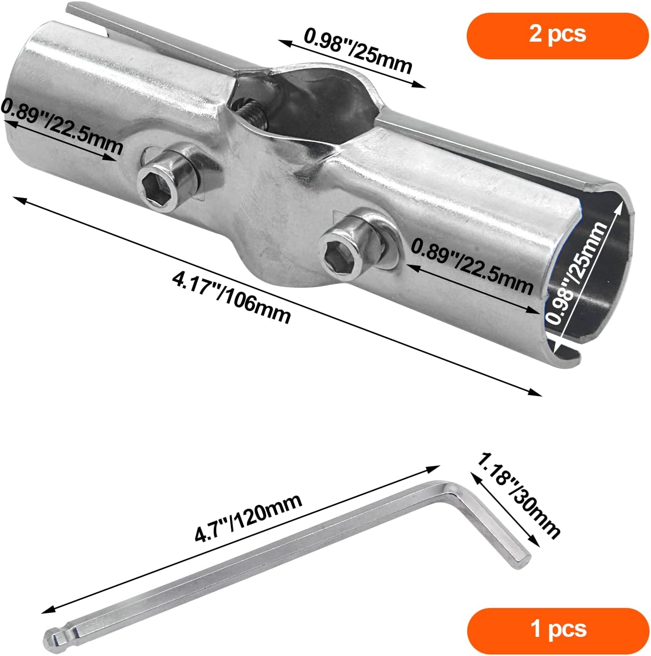 2 Sets of Joint Pipe Clamps, Pipe Clamp Connectors For 3-Way Pipe Clamp end Rail Clamps (Apply OD 1" or 25MM, Silver)