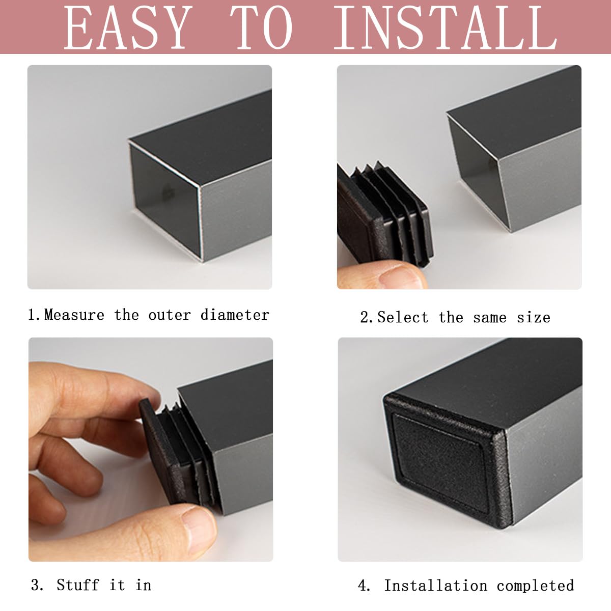 Hitefu 30PCS 1-1/2 Inch Square End Caps - Plastic Plugs For Square Tubing, Chair Legs, Fence Posts (Black)