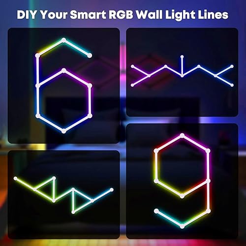 Miniatura 4 de VKTEKLAB Luces LED inteligentes de pared 9 líneas de luz 16  colores sincronización con música iluminación creativa de bricolaje compatible con