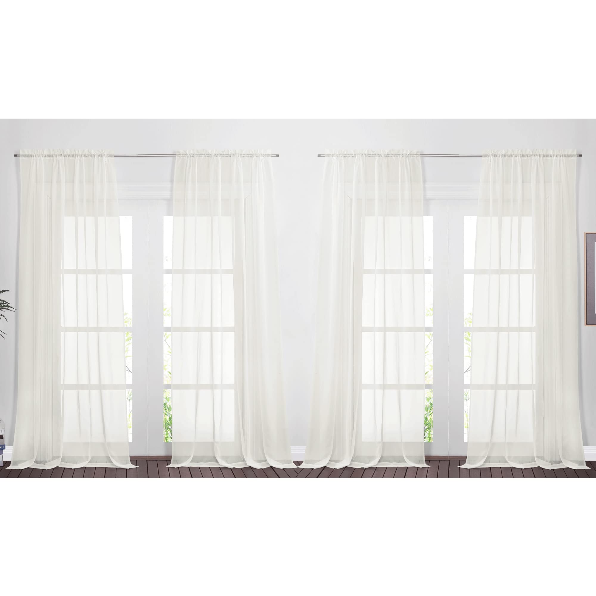 NICETOWN Beige Sheer Curtains 95 Inch Long, Soft Breathable Light Filtering Drapes with Airy Elegant Fabric for Living Room/Patio/Glass Door, 60" W x 95" L Inches, 4 Panels Set