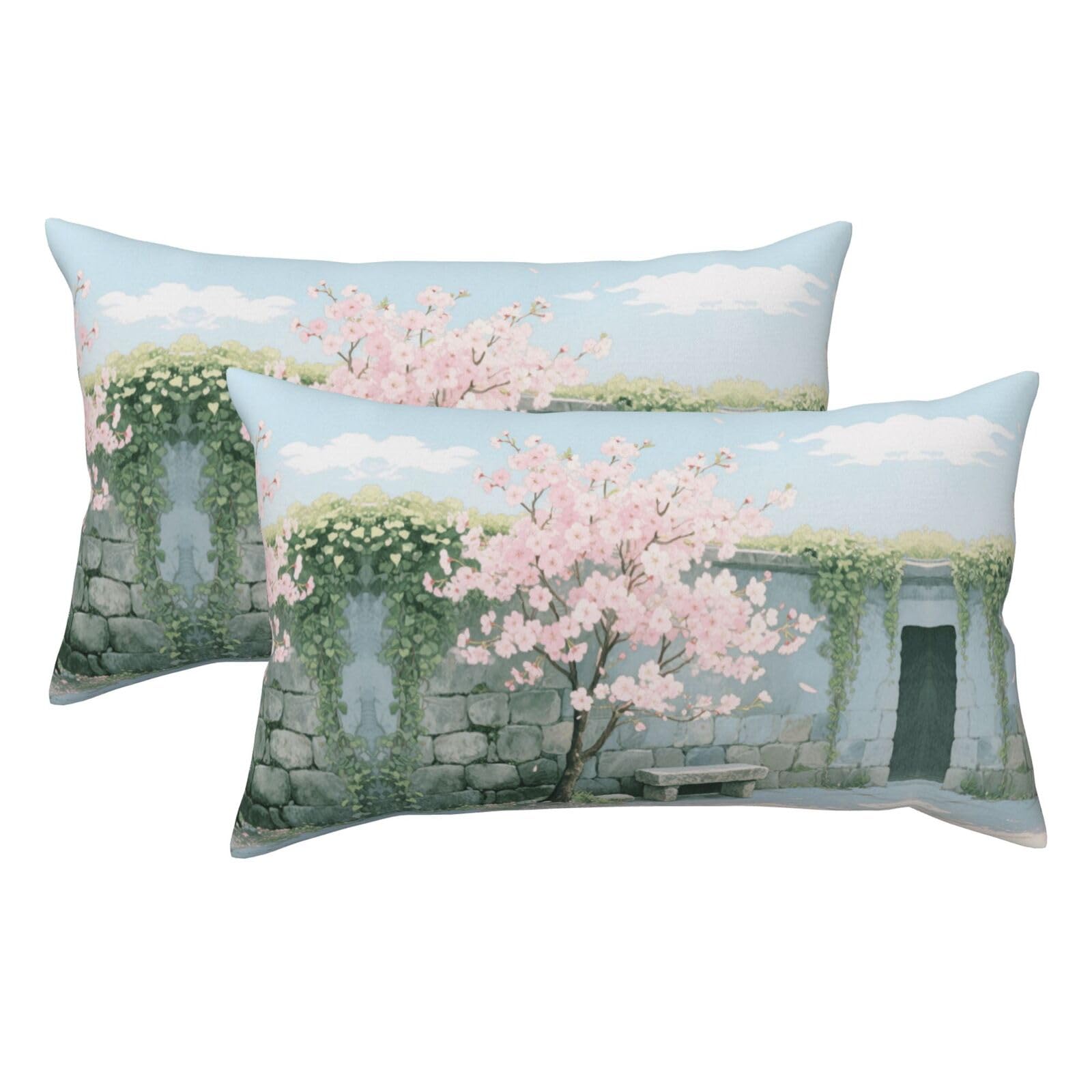 Cherry Blossoms Luxury King Pillowcases Set of 2, Plush Velvet Feel Pillow Covers with Hidden Zipper, Skin & Hair Friendly, 20x36 Inches Pillow Cases for Sleeping Gift