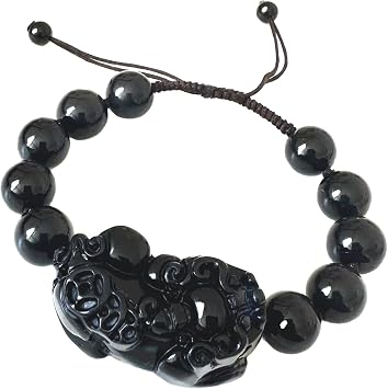 Feng Shui Handmade Black Obsidian Pi Yao Pi Xiu Bracelet for Wealth