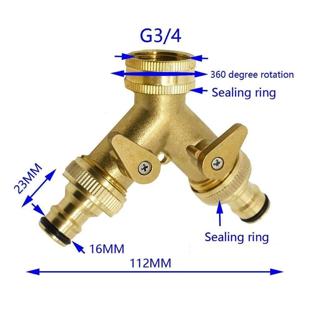 Control Valve, Hose Fitting, Brass Garden Tap 2 Way Tap Irrigation Valve Hose Pipe Splitter, Quick Connector Female Thread G3/4 1pcs