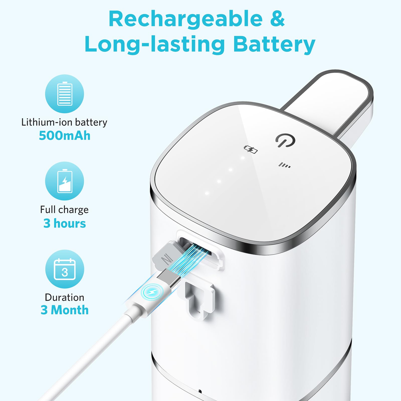 Dispenser Sapone Automatico,400ml Dispenser Sapone Bagno a Muro Con Sensore Infrarossi,USB Ricaricabile,Impermeabile IPX5 Soap Dispenser Per Cucina Bagno