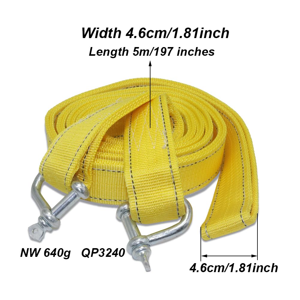 8 Ton Lina Holownicza Samochodu Kabel Strape Z Haczykami U Szekla Nylon O Wysokiej Wytrzymałości Odblaskowym Światłem Do Przyczepy Ciężarowego SUV Solidna I Niezawodna(Yellow)