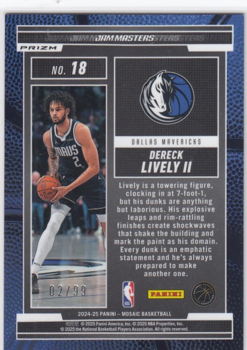Basketball Trading Card 2024-25 Panini Mosaic Jam Masters Mosaic Reactive Yellow #18 Dereck Lively II EX/NM 2/99 Mavericks JERSEY NUMBER MATCH