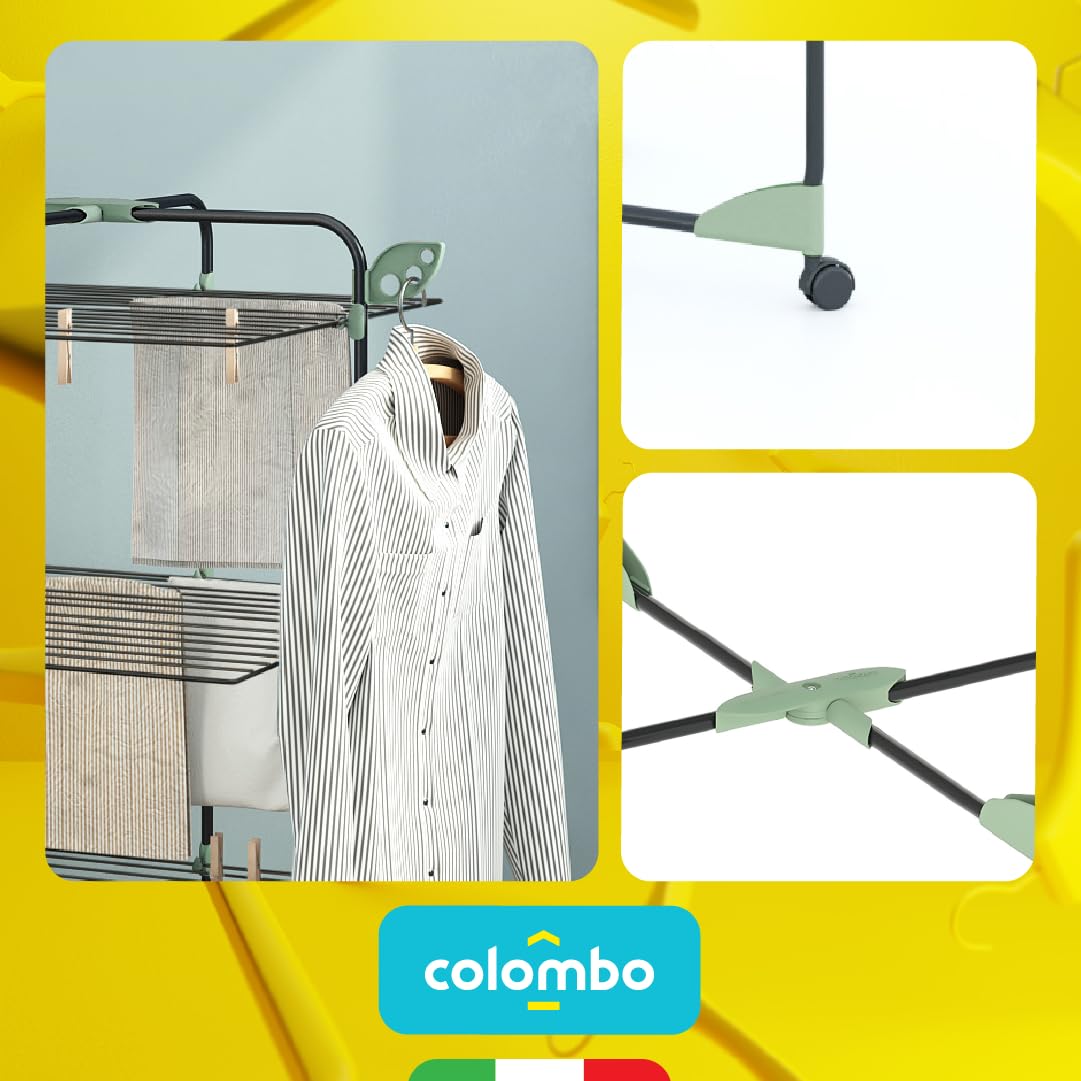 Colombo Alpina 30 - Séchoir à Linge Tour Modulable 30m - Étendoir sur Pied avec roulettes & Porte-Cintres - Structure Acier Antirouille, Pliable et Compact - Fabriqué en Italie - Capacité 11kg