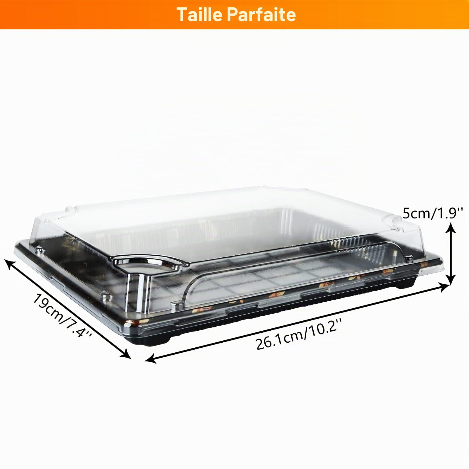 JMIATRY Lot de 25 plateaux réutilisables en plastique, couvercles inclus, 261 mm x 190 mm, friandises et sandwiches, récipients noirs pour fêtes et buffets