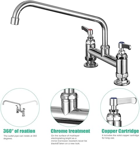 Miniatura 2 de CWM - Grifo de fregadero comercial de 8 pulgadas con grifo de montaje en cubierta Swviel de 12 pulgadas