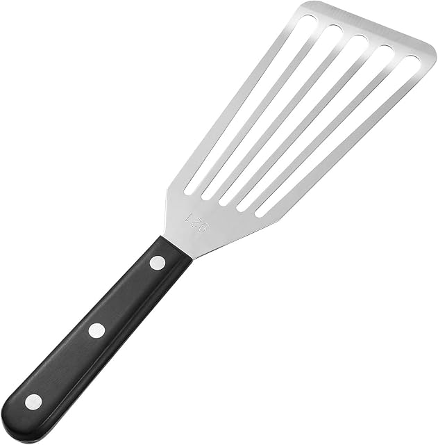 Yardwe Fish Spatula with Wooden Handle Stainless Steel Fish Spatula Slotted Spatula Turner Fish Fry Turner Cookware Shovel for Meat BBQ(Small Size)