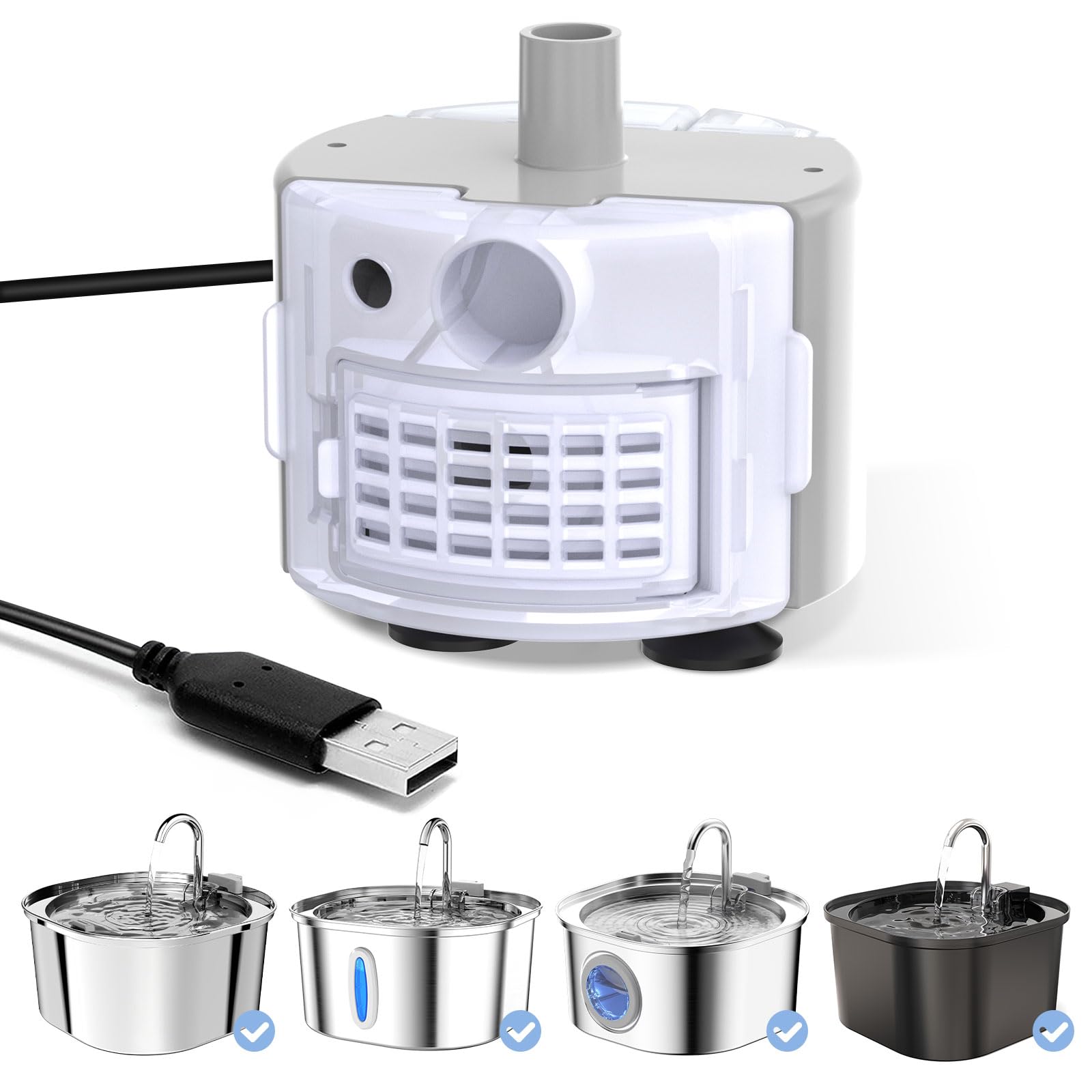 PEKTACO Cat Water Fountain Replacement Water Pump for 3.2L/108oz Automatic Stainless Steel Pet Fountain