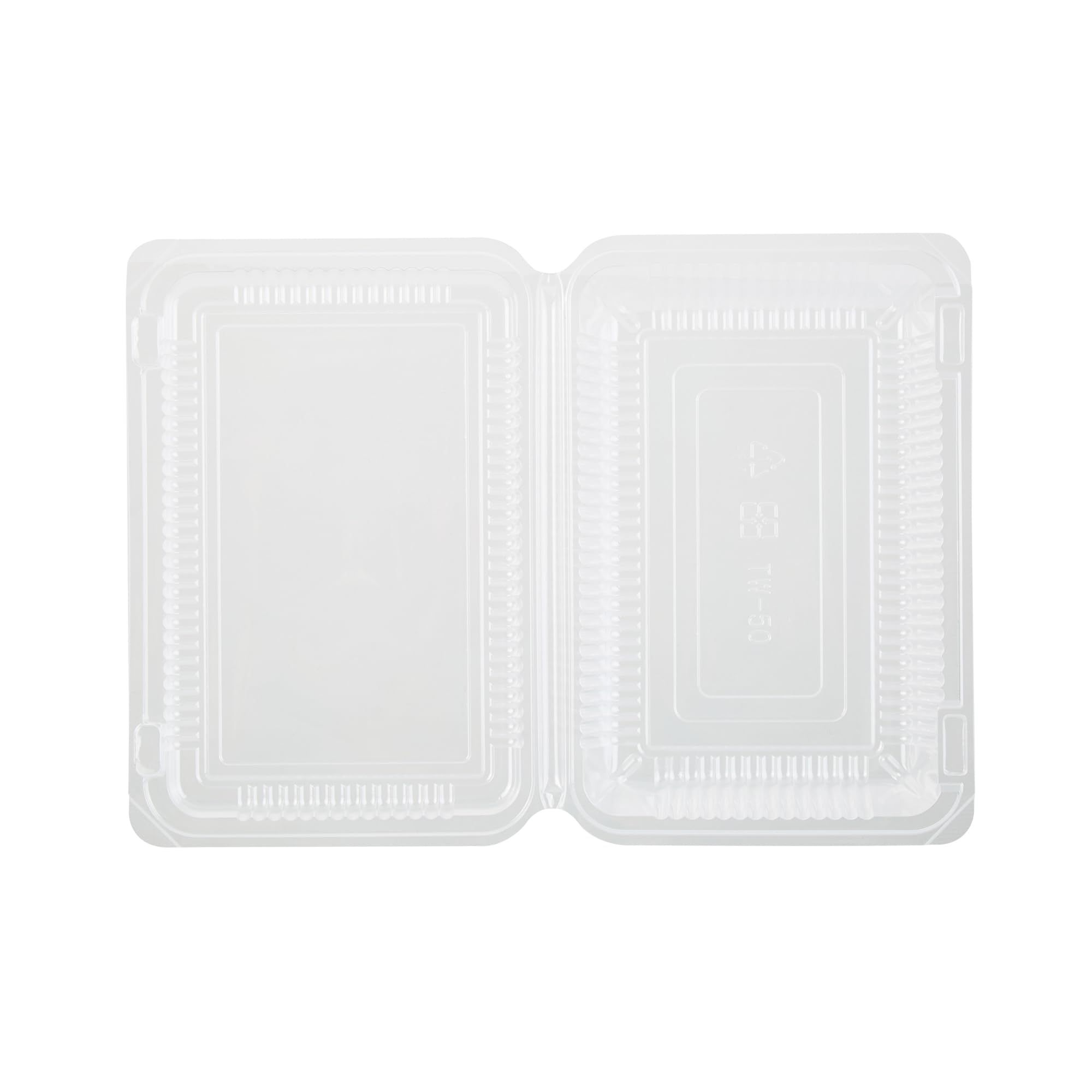 Restaurantware Thermo Tek - Contenedores de alimentos de 7.5 x 5.24 x 1.7 pulgadas, 100 recipientes rectangulares de concha - Contenedores de plástico transparente duraderos, resistentes, para