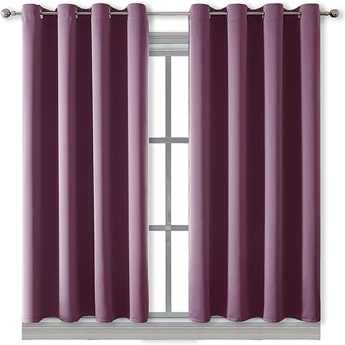 Rutterllow Blackout Curtains for Bedroom, Room Darkening Window Drapes 2 Panels for Living Room, Grommet Top (52x45 Inch, Fuchsia)