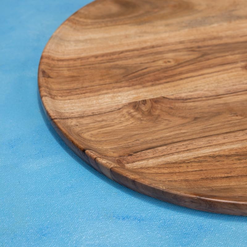 Image of Moonlit Serving Plate - Premium Acacia Wood Plate, Elegant Round Wooden Plate for Snacks, Cheese, Fruits, and Home Decor, 33x33 cm