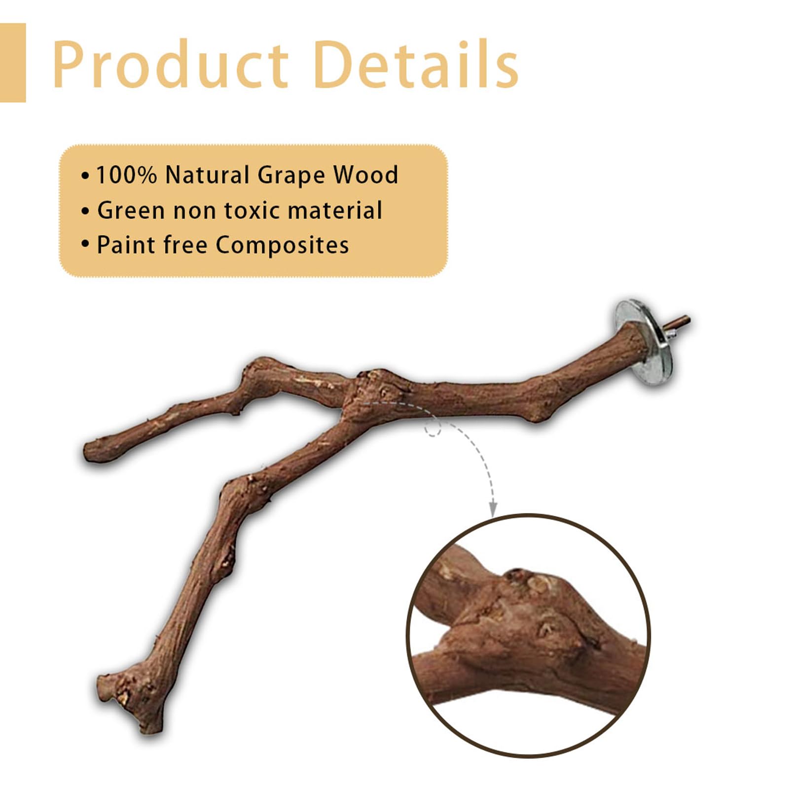 PINVNBY Percas para loros, soporte natural para pájaros, palo de uva salvaje, accesorios de jaula de madera y juguete para periquitos, tortolitos, periquitos, cacatúas y pinzones