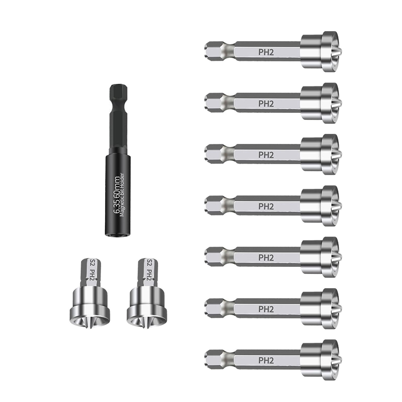 10 Stück Gipskarton Schraubendreher-Bits PH2 – Magnetisch, Mit Tiefenanschlag, Aus Chrom-Vanadium-Stahl