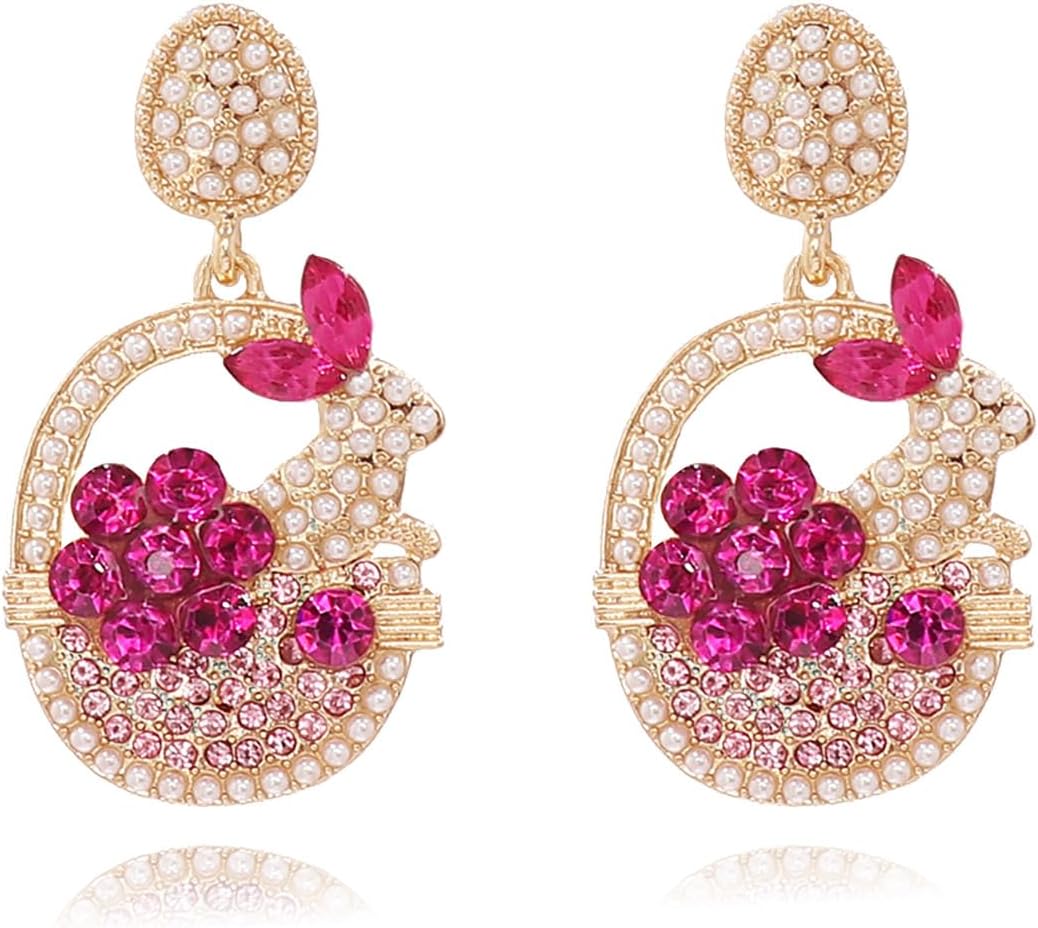 Easter Rabbit Earrings for Women Trendy Cute Animal Colorful Basket Rhinestone Drop Dangle Stud Earrings Party Holiday Jewelry Gifts Accessories