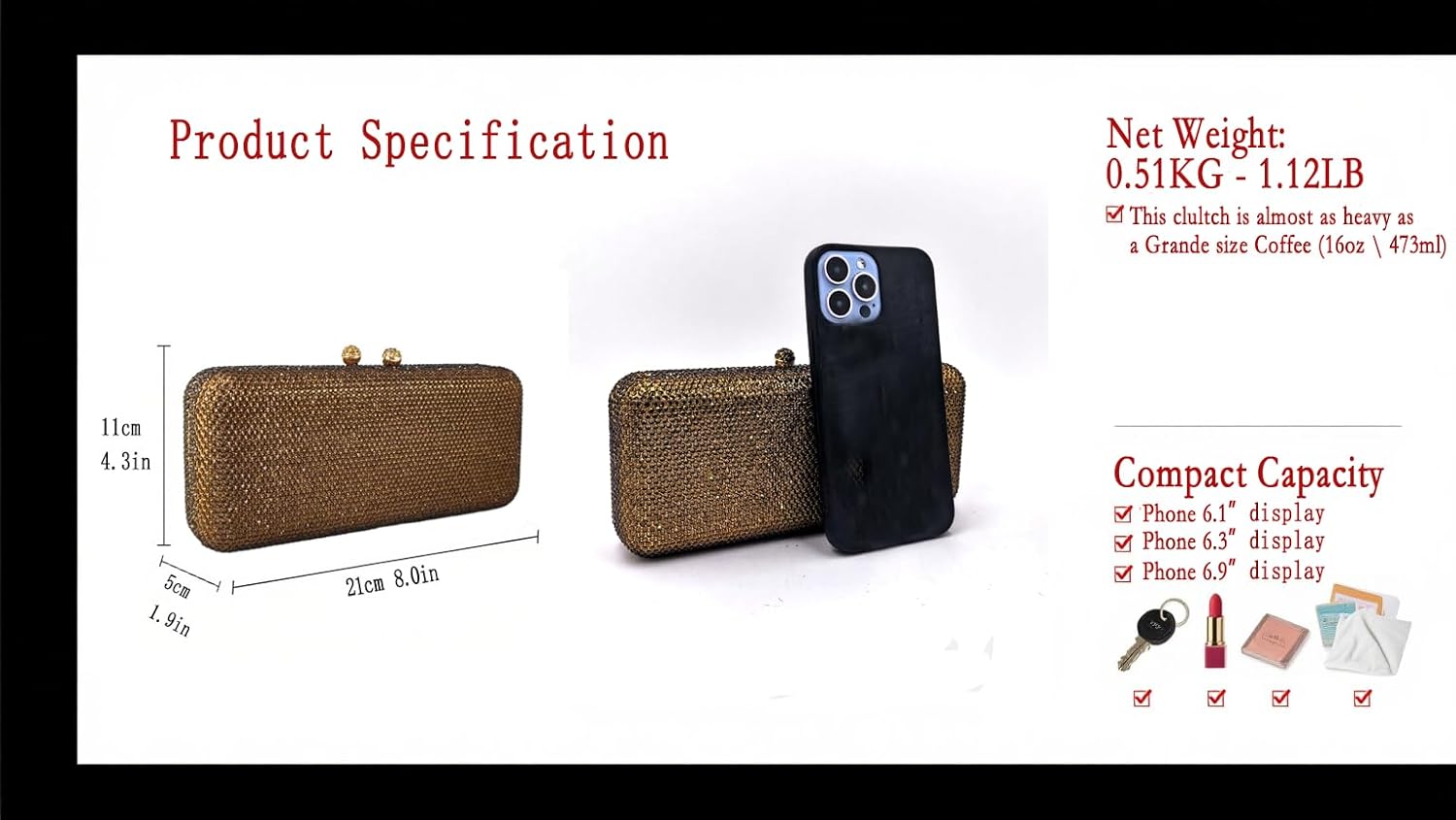 Boutique De FGG Evening Bags and Clutches Women Formal Crystal Clutch Handbags Wedding Rhinestone Clutch Purse,Mini - Image 3