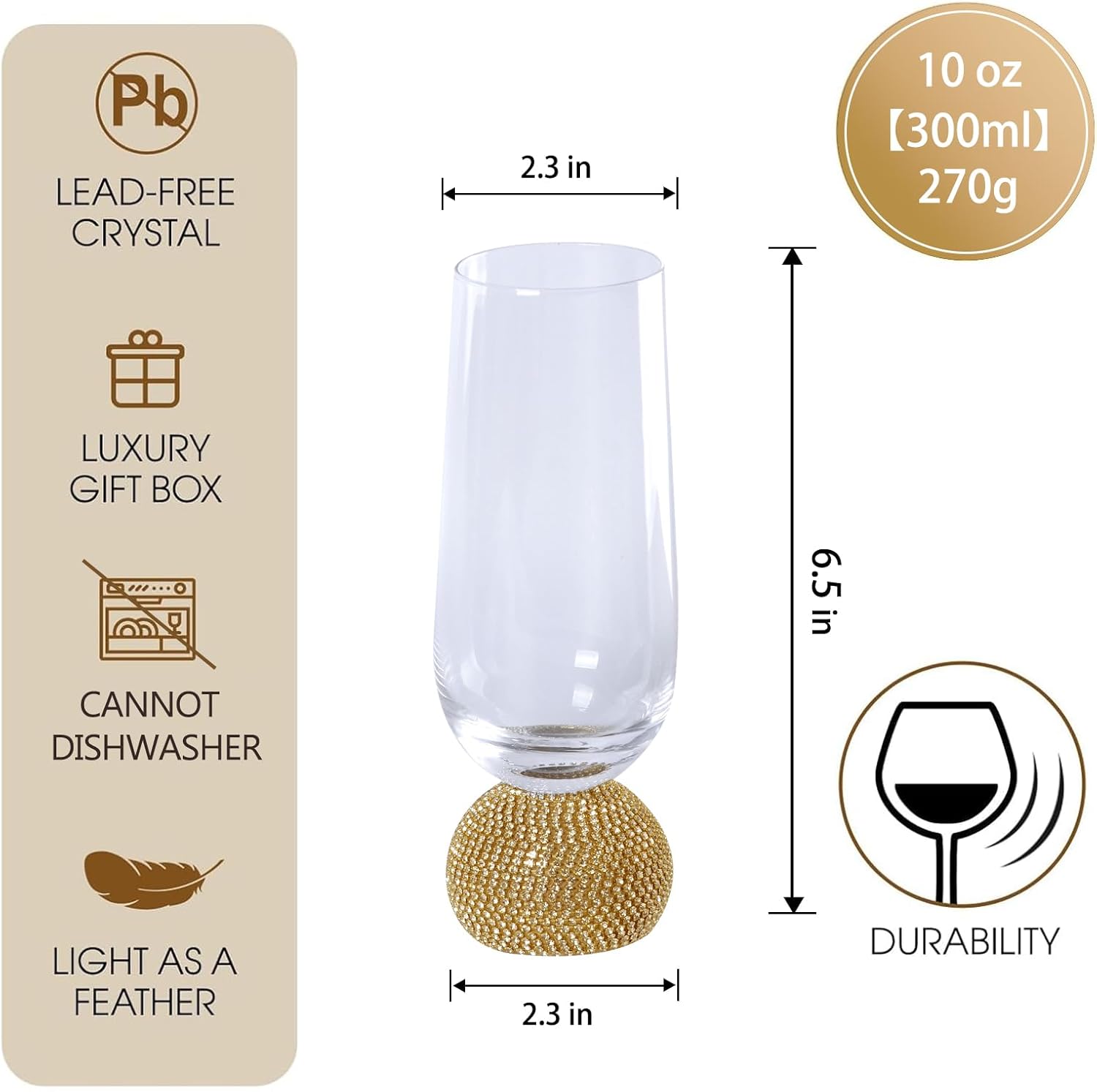 Champagne Flutes set of 4,Stemless Wedding Champagne Glasses,Unbreakable Crystal Fancy Mimosa Glasses,10 Oz Short Handle Champagne Flutes,for Engagement,Bachelorette Party,Birthday(Gold Clear) - Image 3