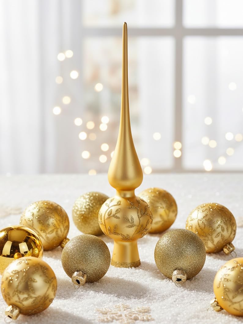 MAGIC Kugelsortiment Glas Dekor 19 TLG. mit Spitze Christbaumkugeln Christbaumschmuck Tannenbaum Deko Weihnachten Weihnachtskugeln Farbe: Gold