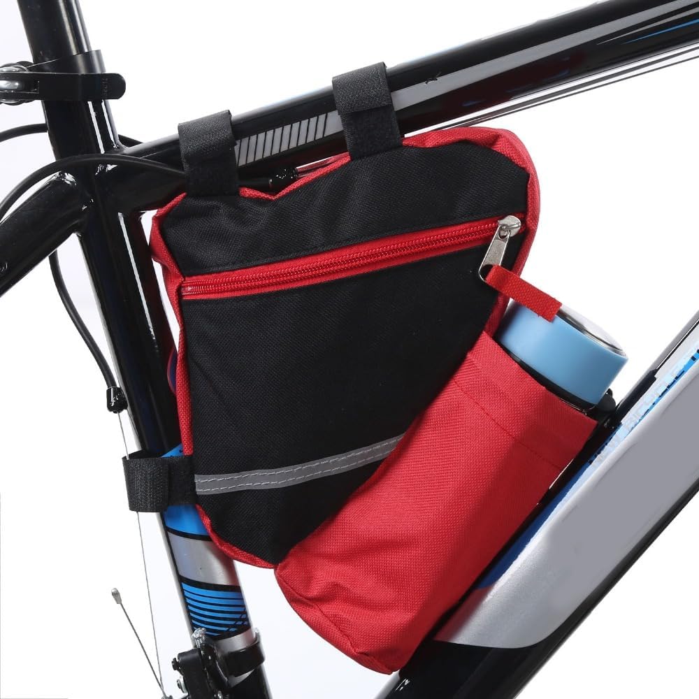 Bike Triangle Bag with Water Bottle Holder – 1.5L Capacity Frame Storage Pouch for Mountain Road Bike Cycling Accessories, Leak-Proof Design(Red) image 3