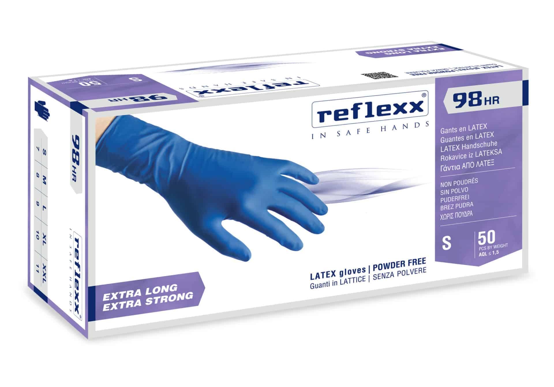 REFLEXX R98 200 500 Guanti in lattice BLU - ALTA RESISTENZA 18,5 GRAMMI - VARIE TAGLIE OFFERTA - POLSO LUNGO HIGH RISK OTTIMO PER IMPRESE DI PULIZIE (200 PEZZI, L)