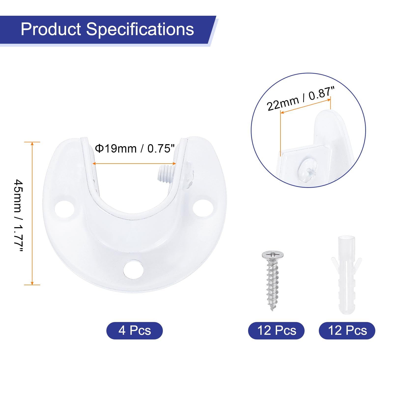uxcell 4Pcs Closet Rod End Supports, 0.75