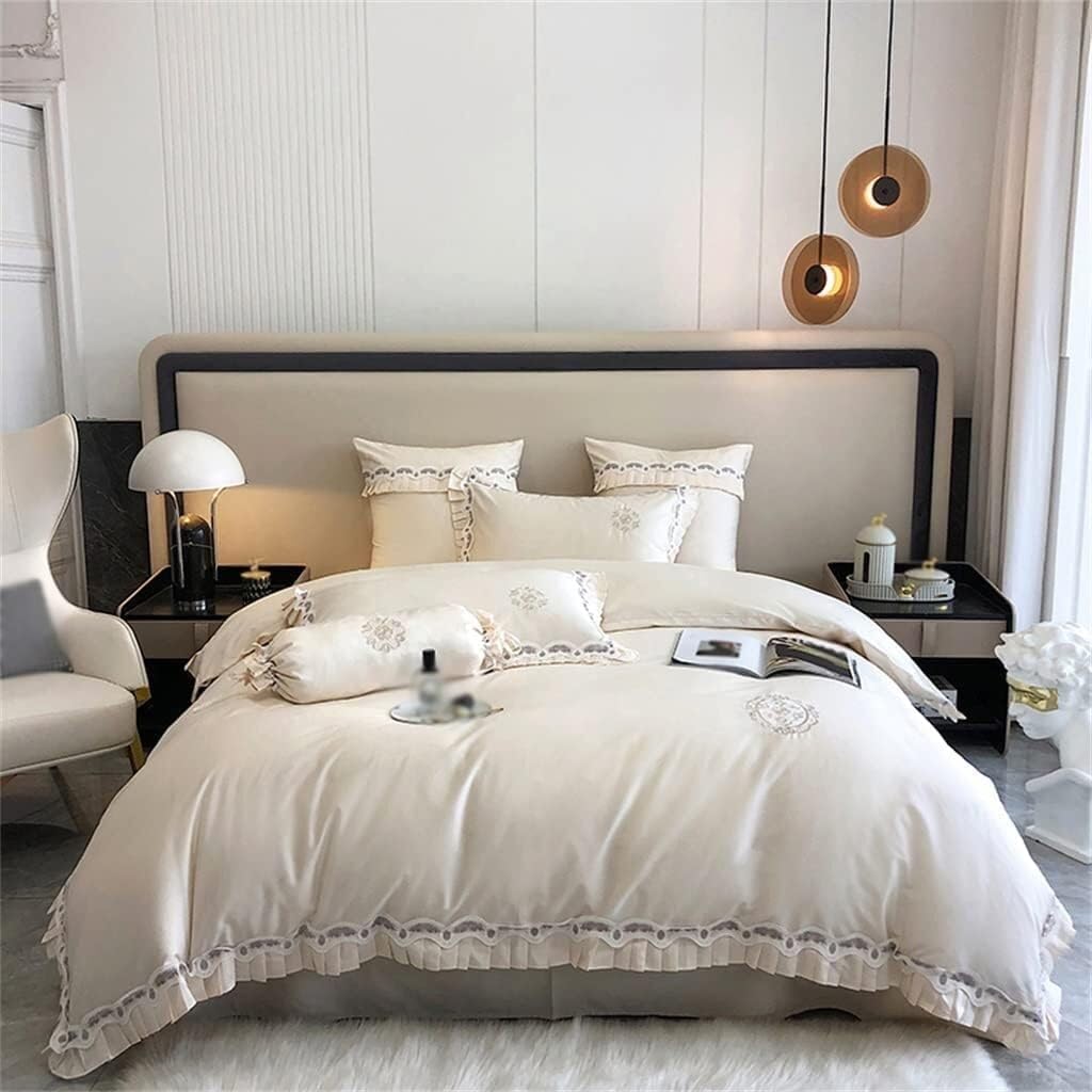 1000TC Cotton Ruffle Duvet Cover Set Duvet Cover Sheet Pillow Shams Bedding Set 1 (Color : D, Size : 220 * 240cm)