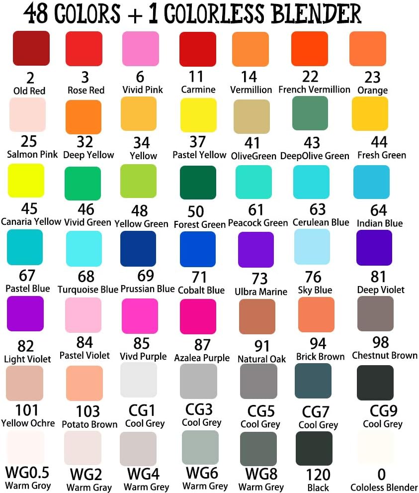 48 Colors Dual Brush Art Markers - Alcohol Based Marker with Carrying Case Dual Tip for Coloring/Drawing/Sketching Card/Illustration AT04