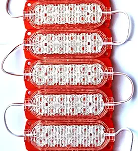 Steko 5 Pieces {RED} DC 12 Volt 3 Watt (12 LED) Waterproof LED Module Light Lamp Bulb Multipurpose Use For Auto Rickshaw, Battery Rickshaw, Bike, Car Decoration