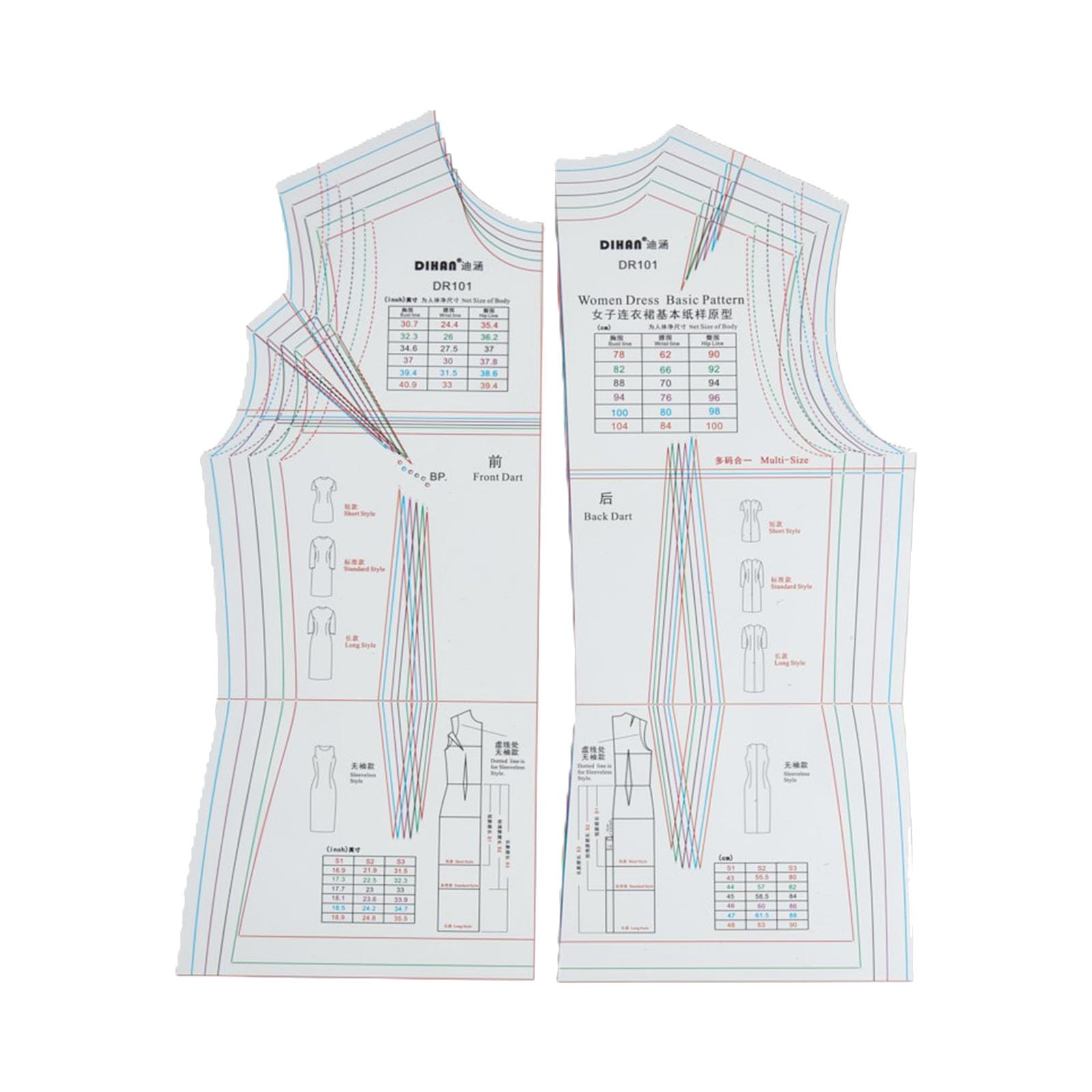 Bubefskd Women's Multicolor Dress Ruler Reusable Template Multi-Size Dressmaking For Fashion Designers And Clothing Projects Multi-Size Dressmaking For Clothing Projects