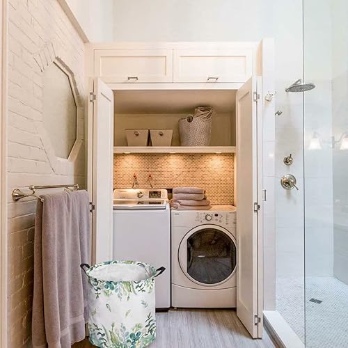 Miniatura 3 de Eucalyptus Leaves Large Laundry Basket,Collapsible Bag with Easy Carry Handles,16.5x17in Waterproof Foldable Freestanding Hamper,Washing Bin Storage