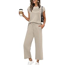 Two Piece Sets for Women Summer Spring Travel Vacation Outfits Cap Sleeve Lounge Matching Sets Wide Leg Pants S-3XL