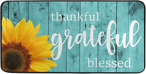 Miniatura 8 de Emelivor Tapete de cocina de girasol, lavable, color verde azulado, turquesa, tapete de cocina para piso, cojín antifatiga, tapete cómodo para cocina