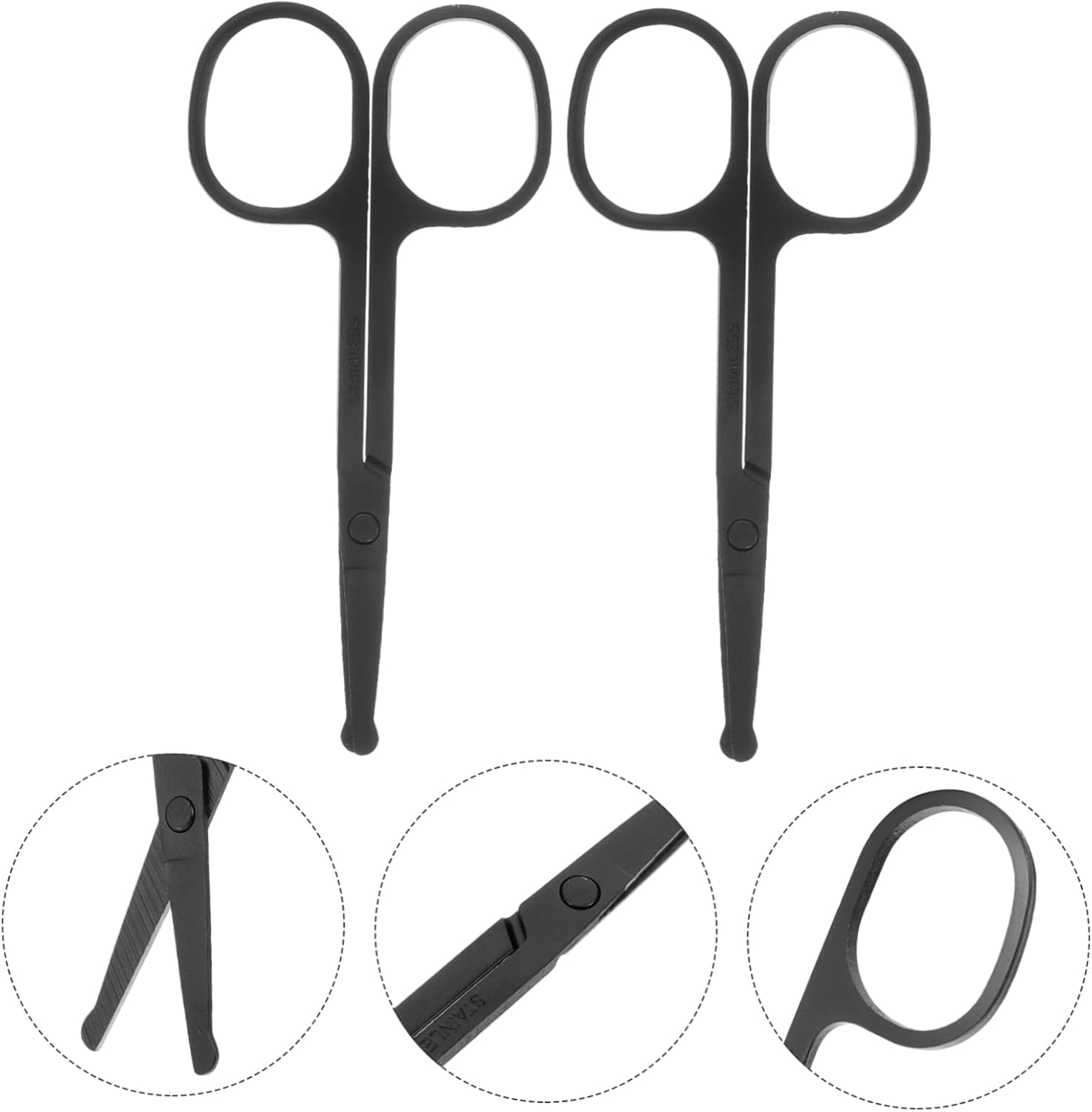WOONEKY 2pcs Stainless Steel Hair Cutting Scissors Small Scissors for Face Eyebrow Beard Trimming Nose Hair Removal