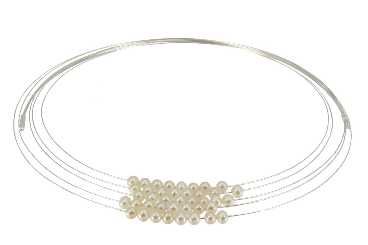 LES POULETTES BIJOUX - Collana Multi-Filo Argento 925 Rodiato e Perle Bianche