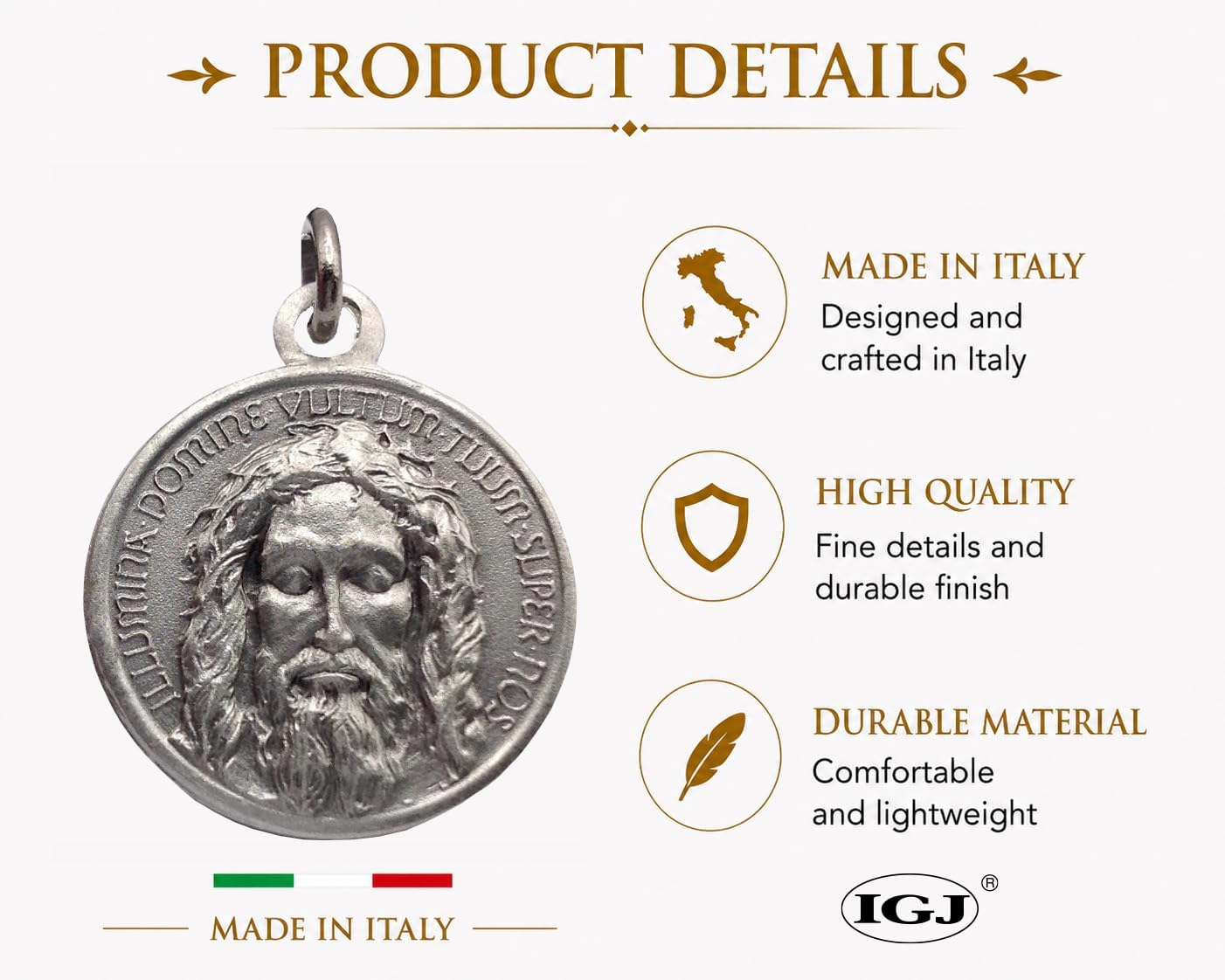 I G J THE HOLY FACE SHROUD OF CHRIST MEDAL - REAL ITALIAN MASTERPIECE - THE ORIGINAL ONE - 100% MADE IN ITALY
