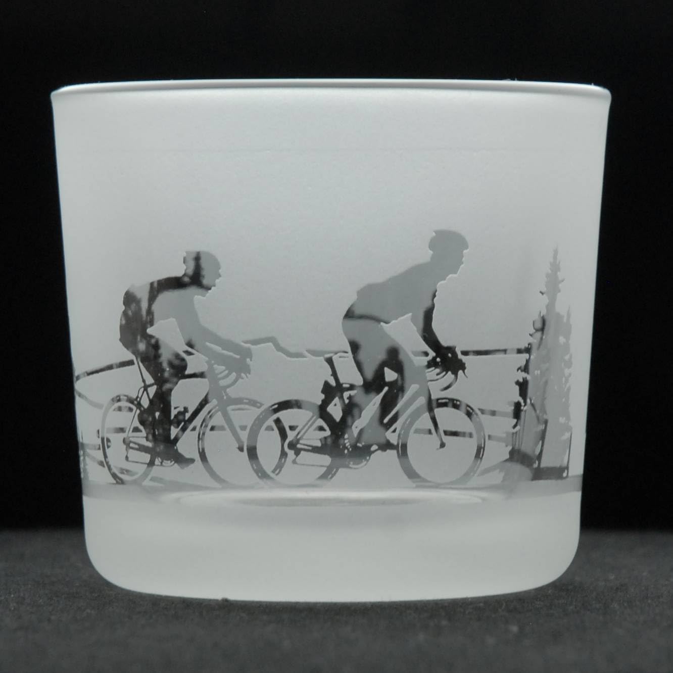 Animo Glass Votive Tea Light Candle Holder, Frosted Etched Glass Holders with Cycling Design Clear Tealight Candle Holder Cycling Gifts - Bicycle Decor - Birthday Gift for Cyclist