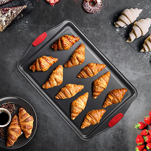 Baking Sheet Set, 2-Piece Cookie Sheet Set With Silicone Handles, Steel Baking Pans Set, Durable Baking Sheets For Oven, Bpa Free Cookie Sheets For Baking Nonstick Set, Sheet Pan - Black Baking Tray #TOP7
