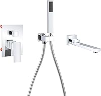 Vista 1 de Grifo de bañera montado en la pared con ducha de mano, grifo de bañera giratorio de 180° de latón macizo con rociador de mano Juego de grifo