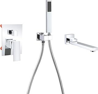 Wall Mounted Bathtub Faucet with Handheld Shower, Solid Brass 180°Swivel Tub Faucet with Handheld Sprayer High Flow Bathtub Faucet Set with cUPC Certified Wall Mount Tub Filler, Chrome
