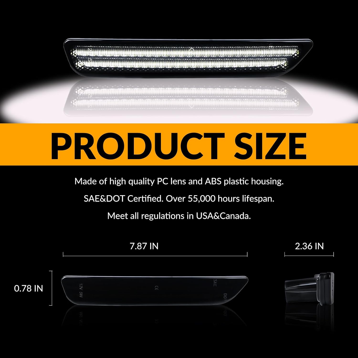 LED Side Marker Lights Front Bumper Fender White Parking Lamps for 2010-2014 Ford Mustang 2PCS, Smoked Len