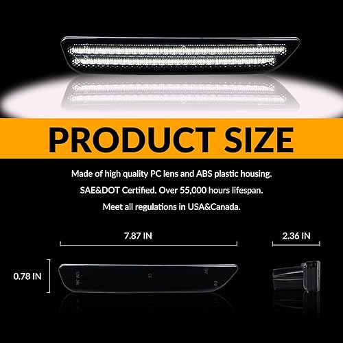 Miniatura 7 de Luces LED de marcador lateral parachoques delantero guardabarros blanco lámparas de estacionamiento para 2010-2014 Ford Mustang 2 piezas, lente