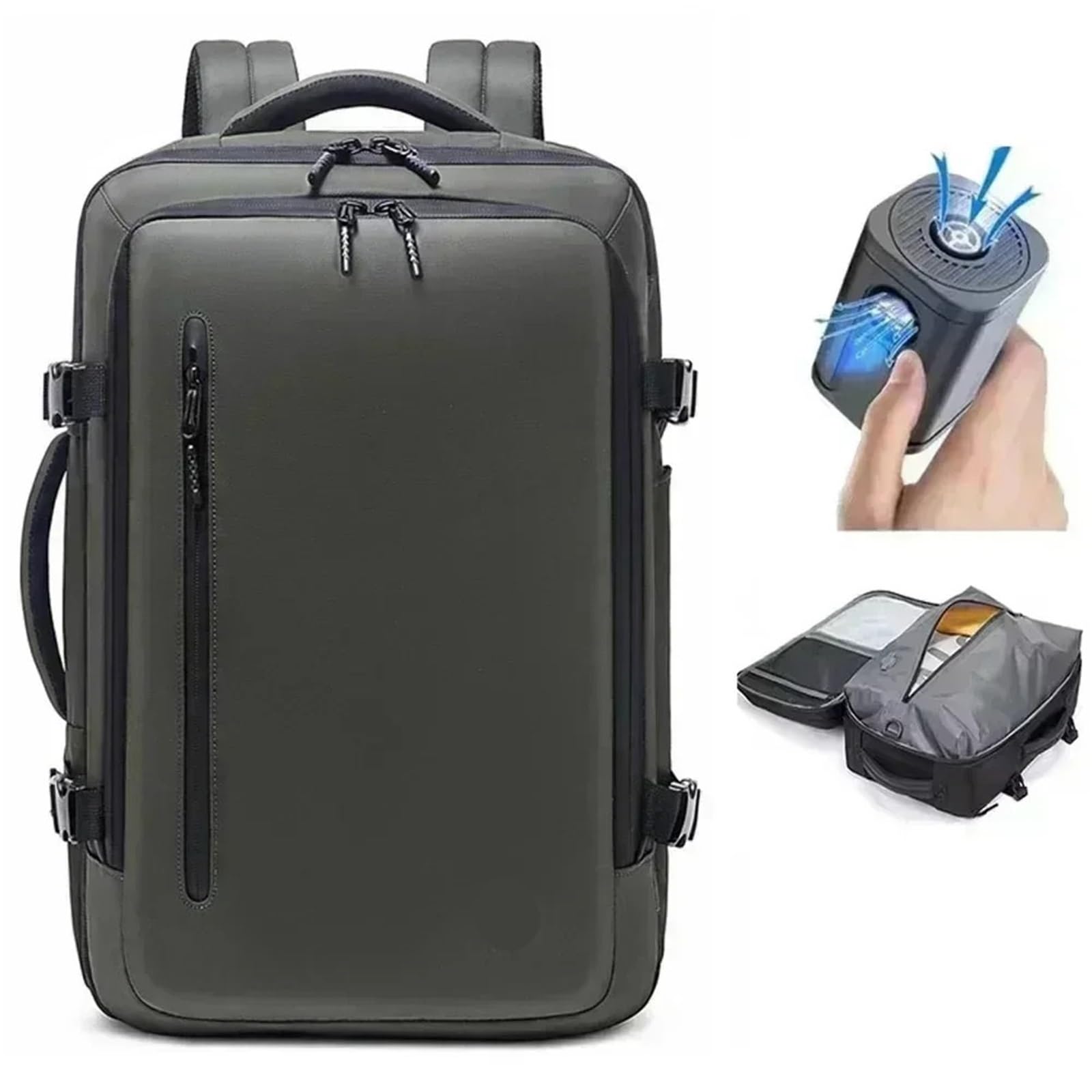 WJLYDM 60L Vacuum Compression Backpack With Wheels Expandable Men Waterproof Carry On Travel Backpacks 17 Inch Laptop Backpack For Travel, Business(12,With air pump)