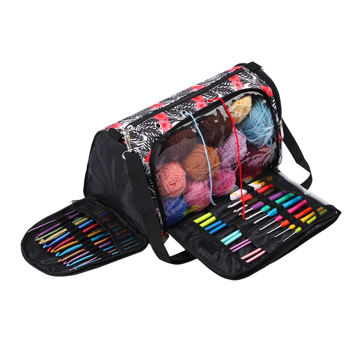 Perspectivable Crochet Bag Organizer,Portable Knitting Bag,Yarn Storage Organizer for Crochet Hooks,Yarn Bag for Crocheting,Knitting Needles and Other Accessories, Gift for Mom Women(Black)